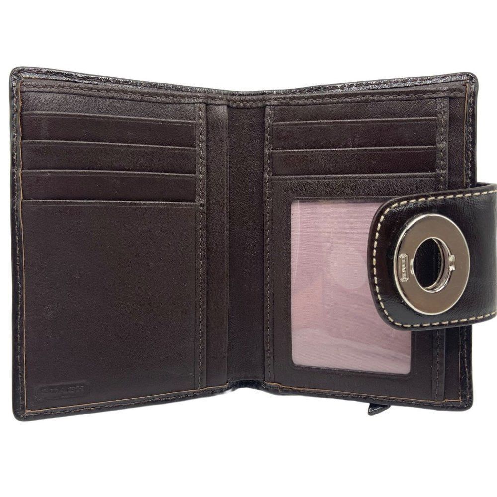 Classic Coach Signature Canvas Bifold Turn lock Wallet  with leather Trim Brown - Picture 5 of 10